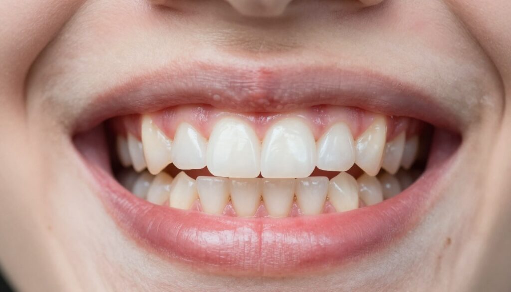 A close-up view of a human mouth displaying noticeable dental symptoms. The foreground features a healthy set of teeth, with a gentle focus on swollen gums that appear to have a soft bubble formation on one side, indicating possible infection. The middle section captures the detailing of the gum tissue in a natural pink hue, contrasting with the white teeth. The background should be softly blurred to emphasize the mouth, with natural lighting highlighting the contours and textures. A clinical but approachable atmosphere is created, suggesting a sense of urgency for dental care. The image should be realistic and medically informative without any additional text or distractions.