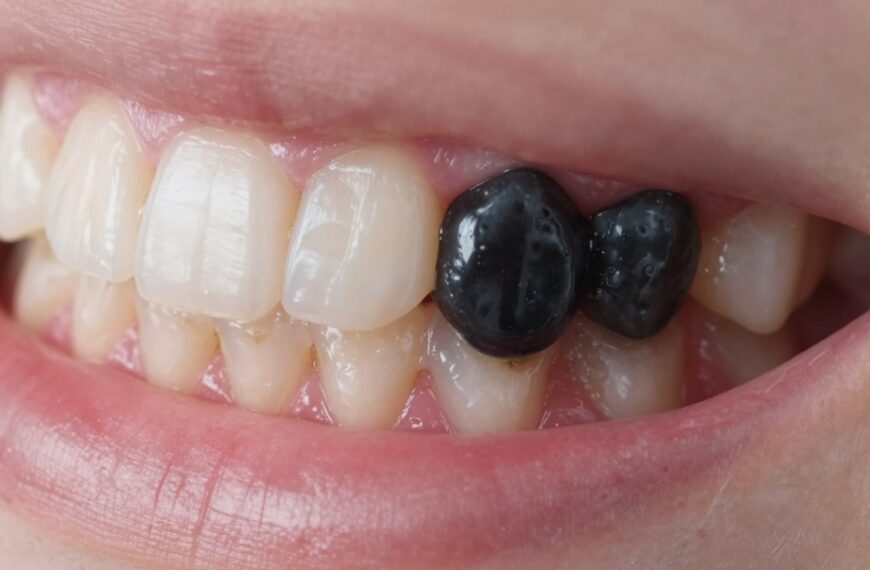 Czarny ząb przy dziąśle