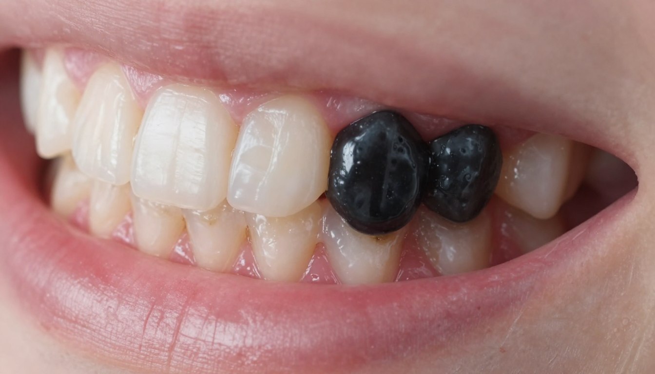 Czarny ząb przy dziąśle