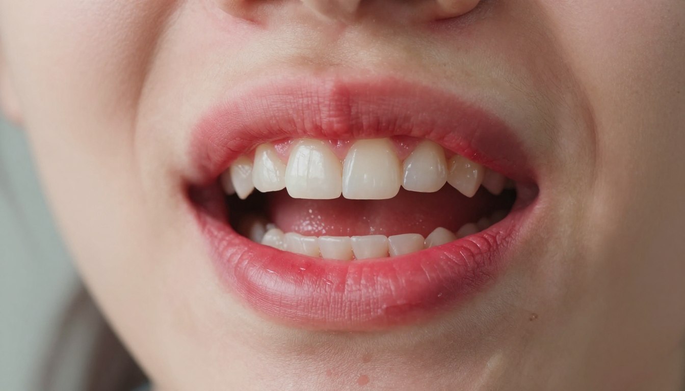 Czerwone dziąsło przy zębie